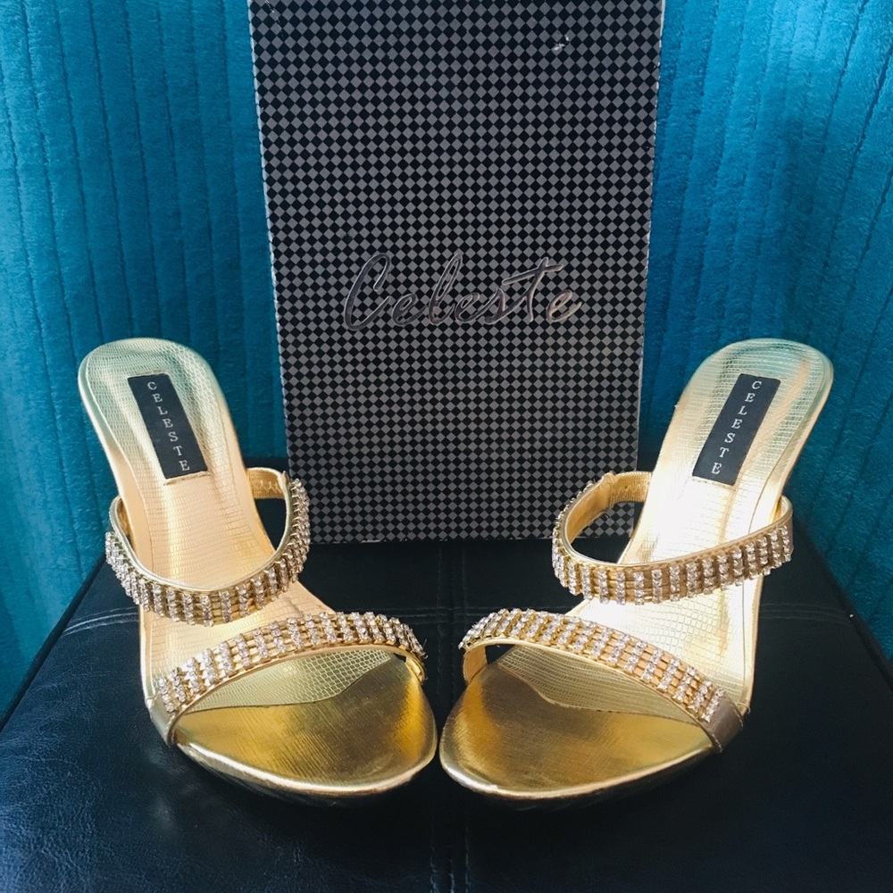 Gold studded heels by Celeste